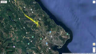 Satellite map view of a coastal region.